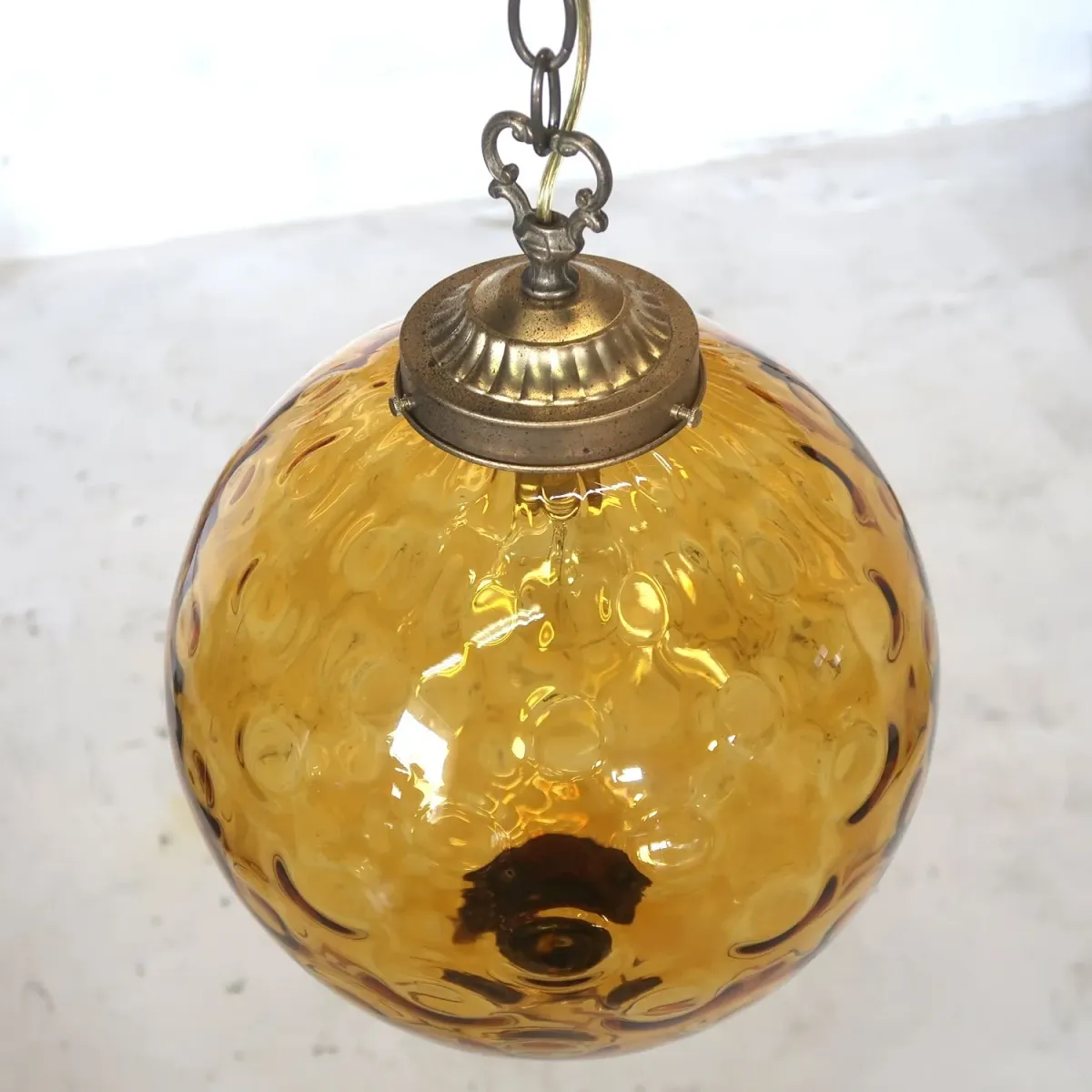 アンティーク アンバーガラス ペンダントランプ