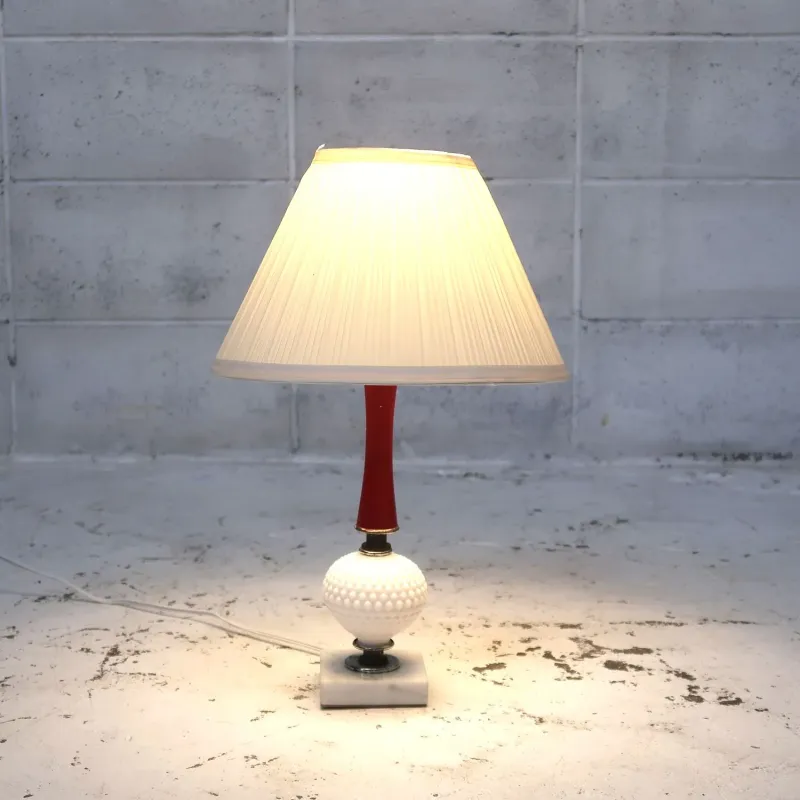 アンティーク ミルクガラス×ストーンベース テーブルランプ