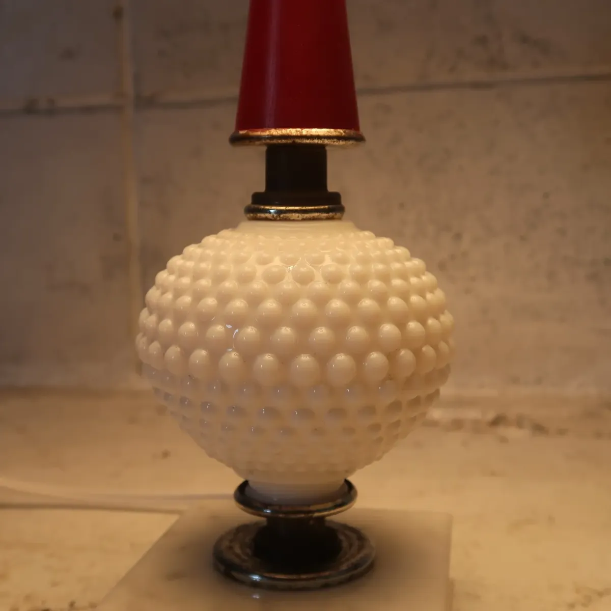 アンティーク ミルクガラス×ストーンベース テーブルランプ