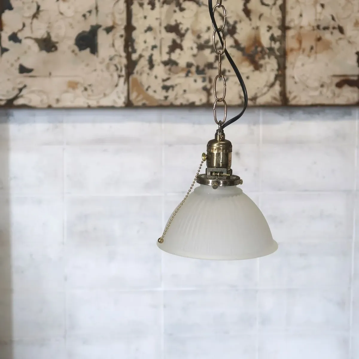 アンティーク フロストガラス ペンダントランプ