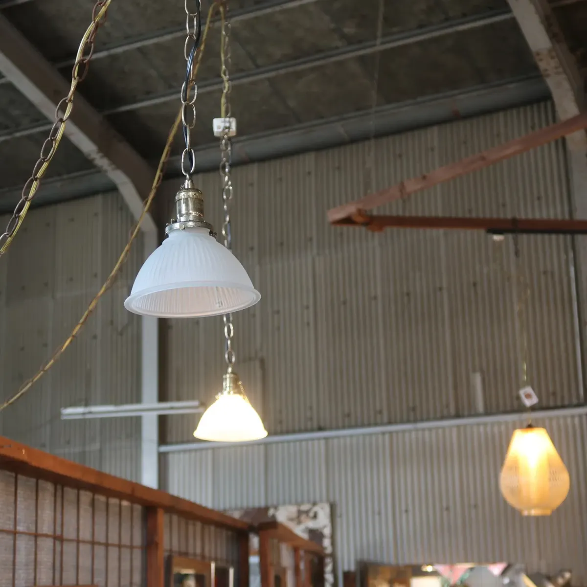 アンティーク フロストガラス ペンダントランプ