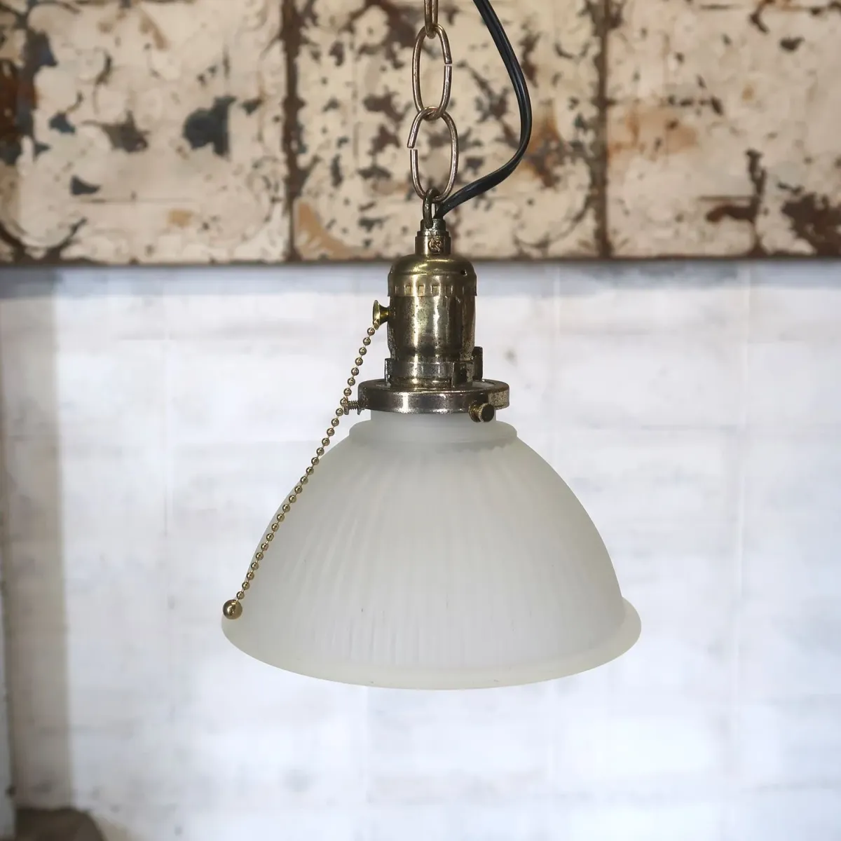 アンティーク フロストガラス ペンダントランプ
