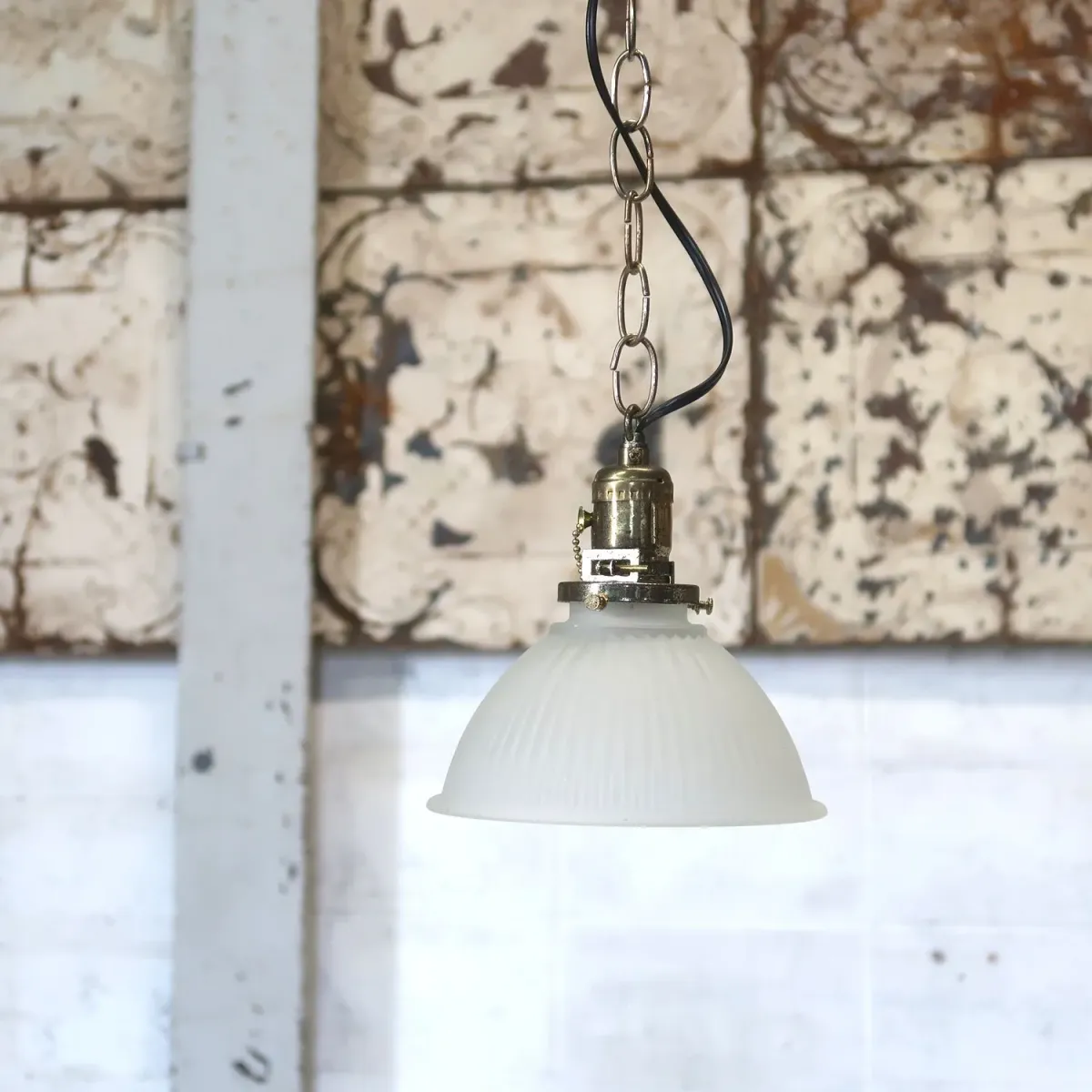 アンティーク フロストガラス ペンダントランプ