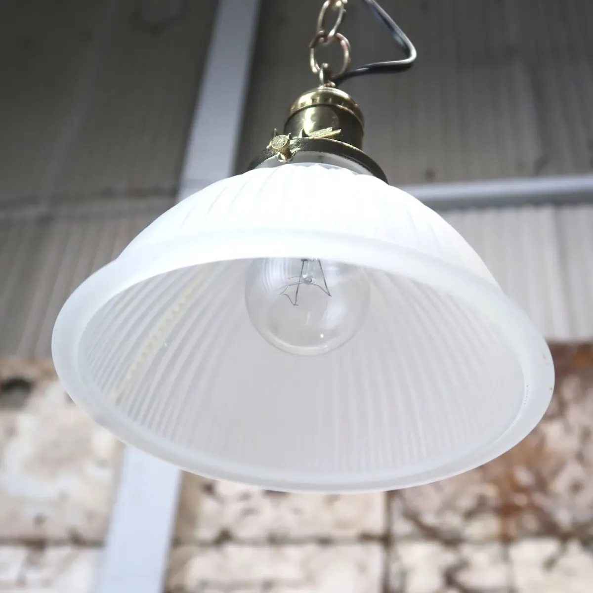 アンティーク フロストガラス ペンダントランプ