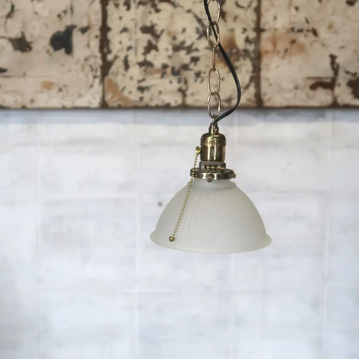 アンティーク フロストガラス ペンダントランプ