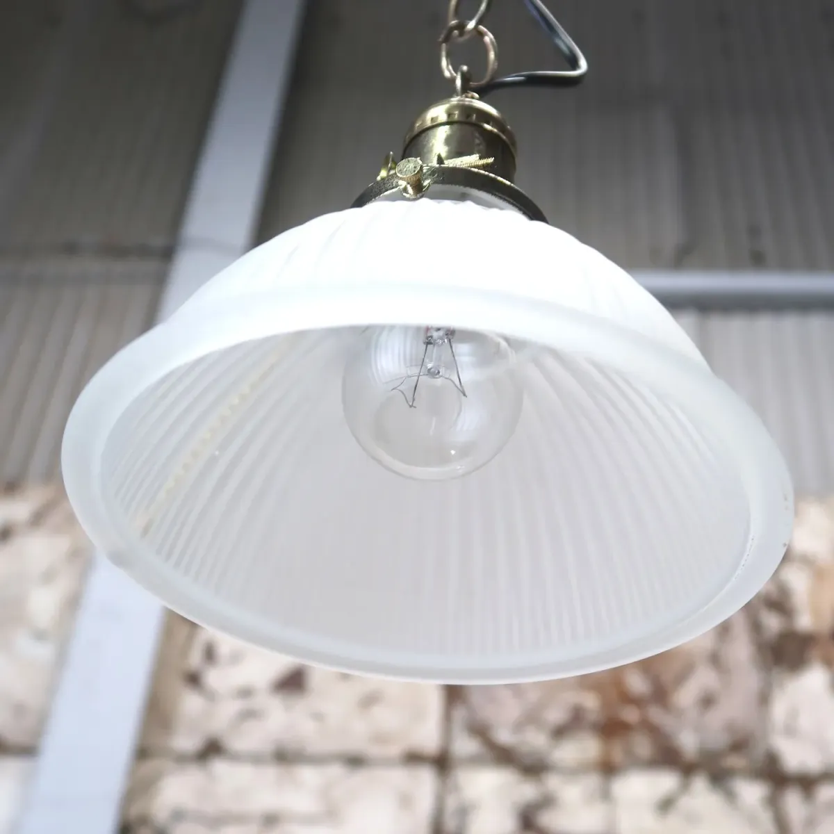 アンティーク フロストガラス ペンダントランプ