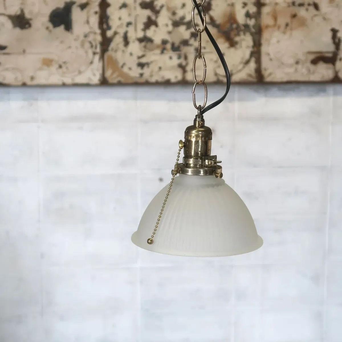 アンティーク フロストガラス ペンダントランプ