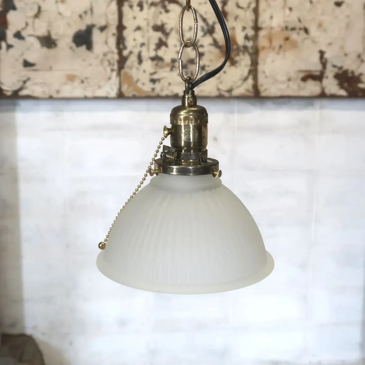 アンティーク フロストガラス ペンダントランプ