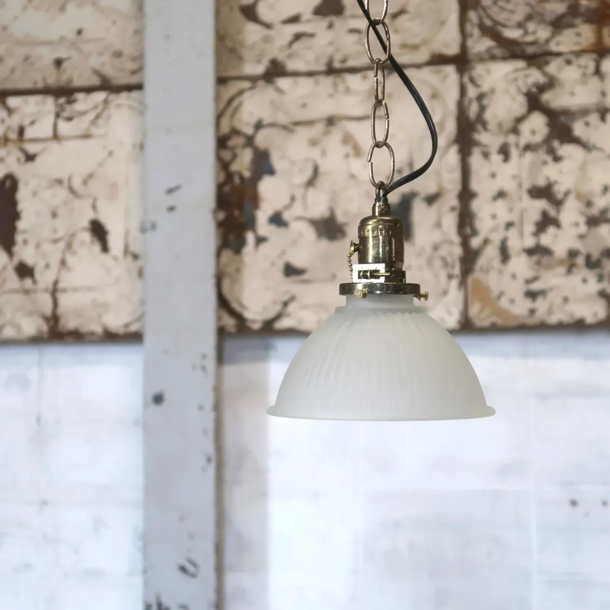アンティーク フロストガラス ペンダントランプ