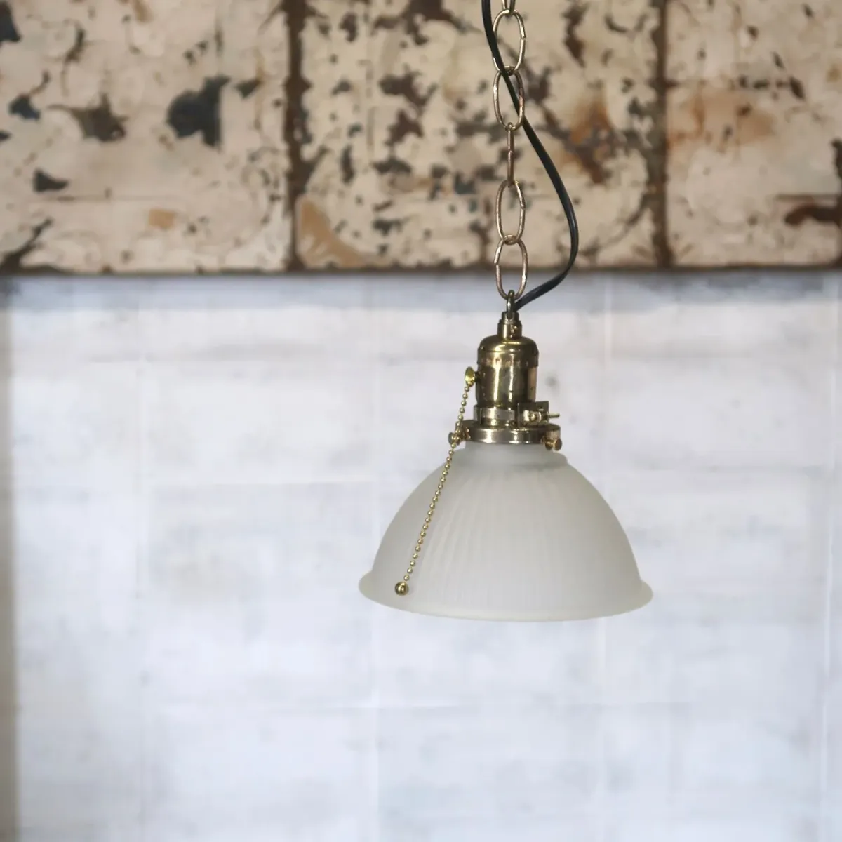 アンティーク フロストガラス ペンダントランプ