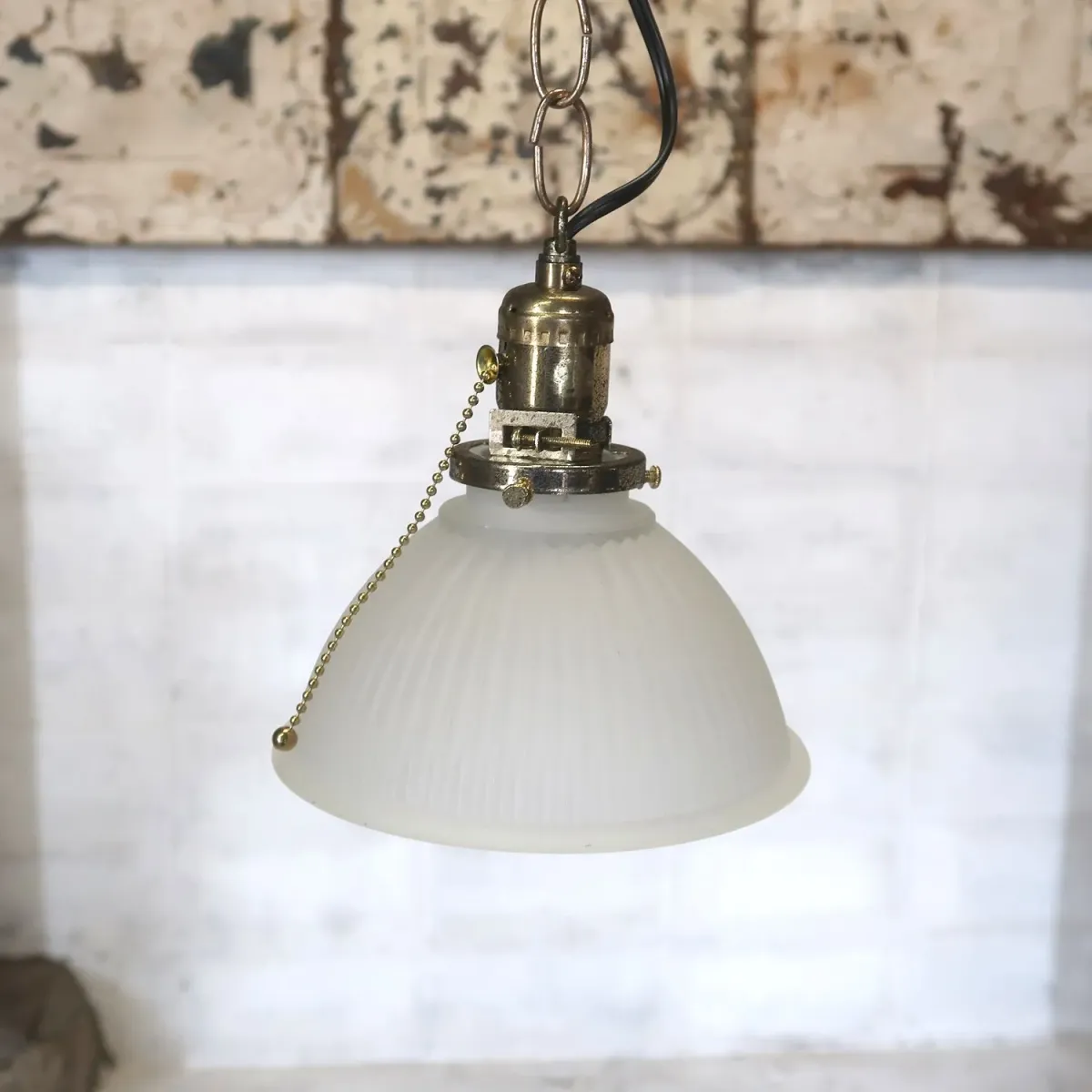 アンティーク フロストガラス ペンダントランプ