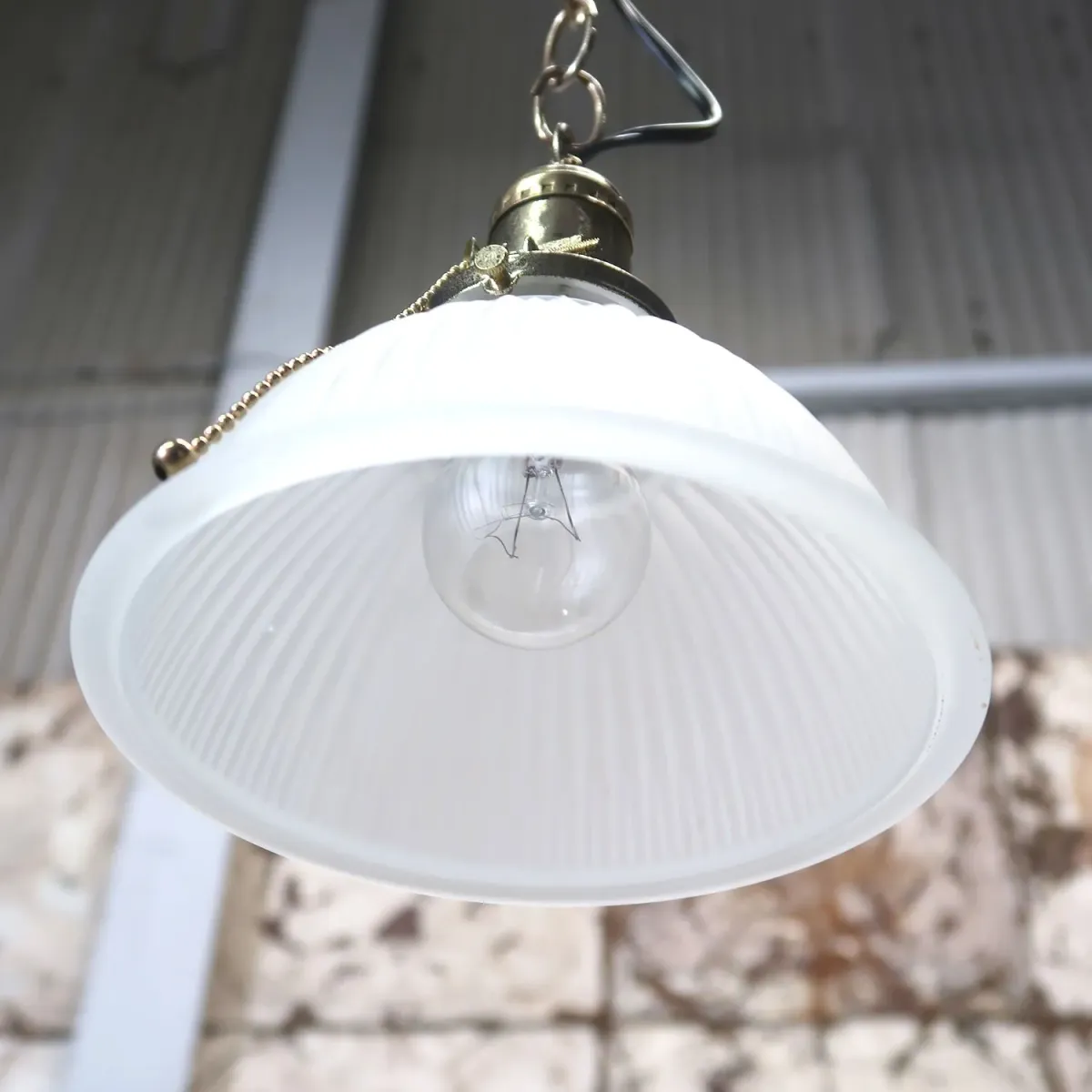 アンティーク フロストガラス ペンダントランプ