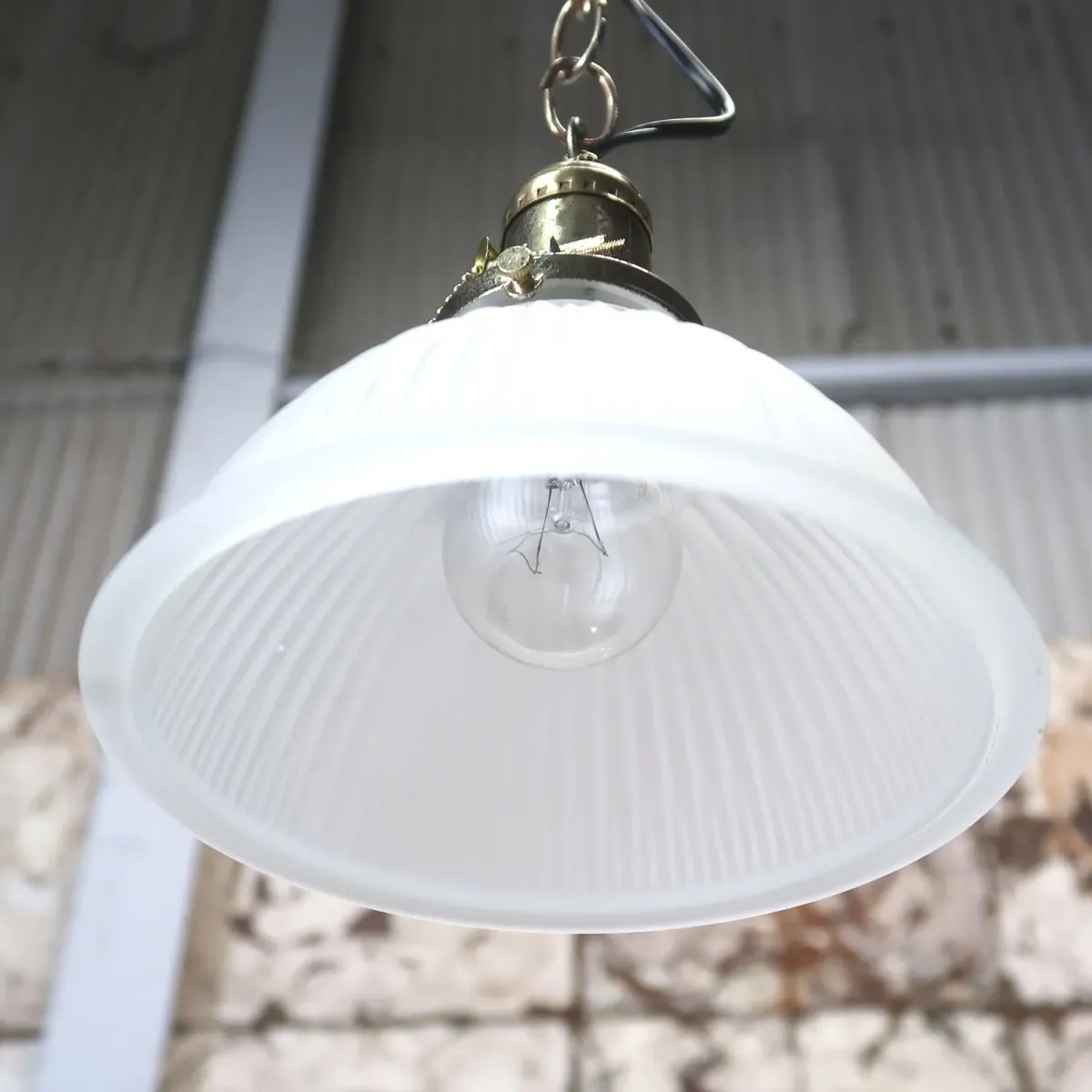 アンティーク フロストガラス ペンダントランプ