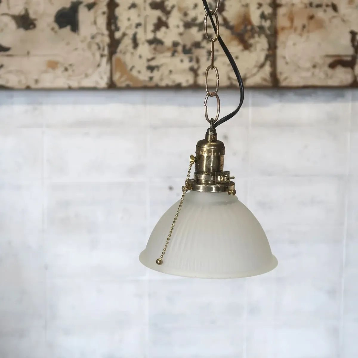 アンティーク フロストガラス ペンダントランプ