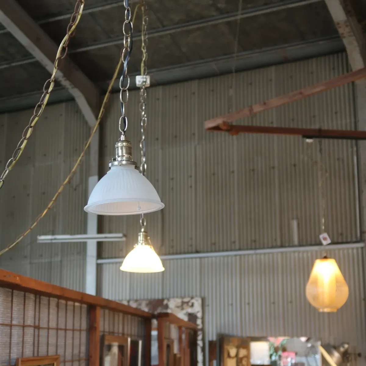 アンティーク フロストガラス ペンダントランプ