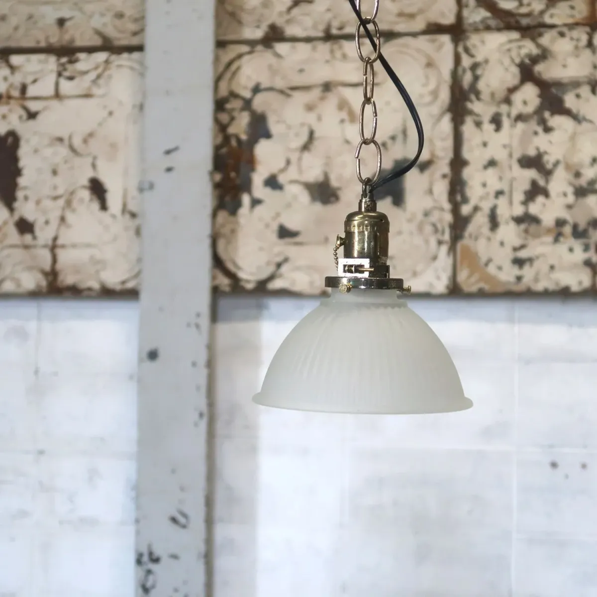 アンティーク フロストガラス ペンダントランプ