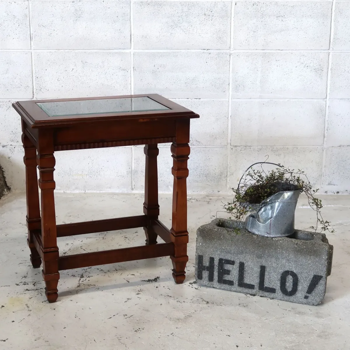 アンティーク ガラストップ サイドテーブル