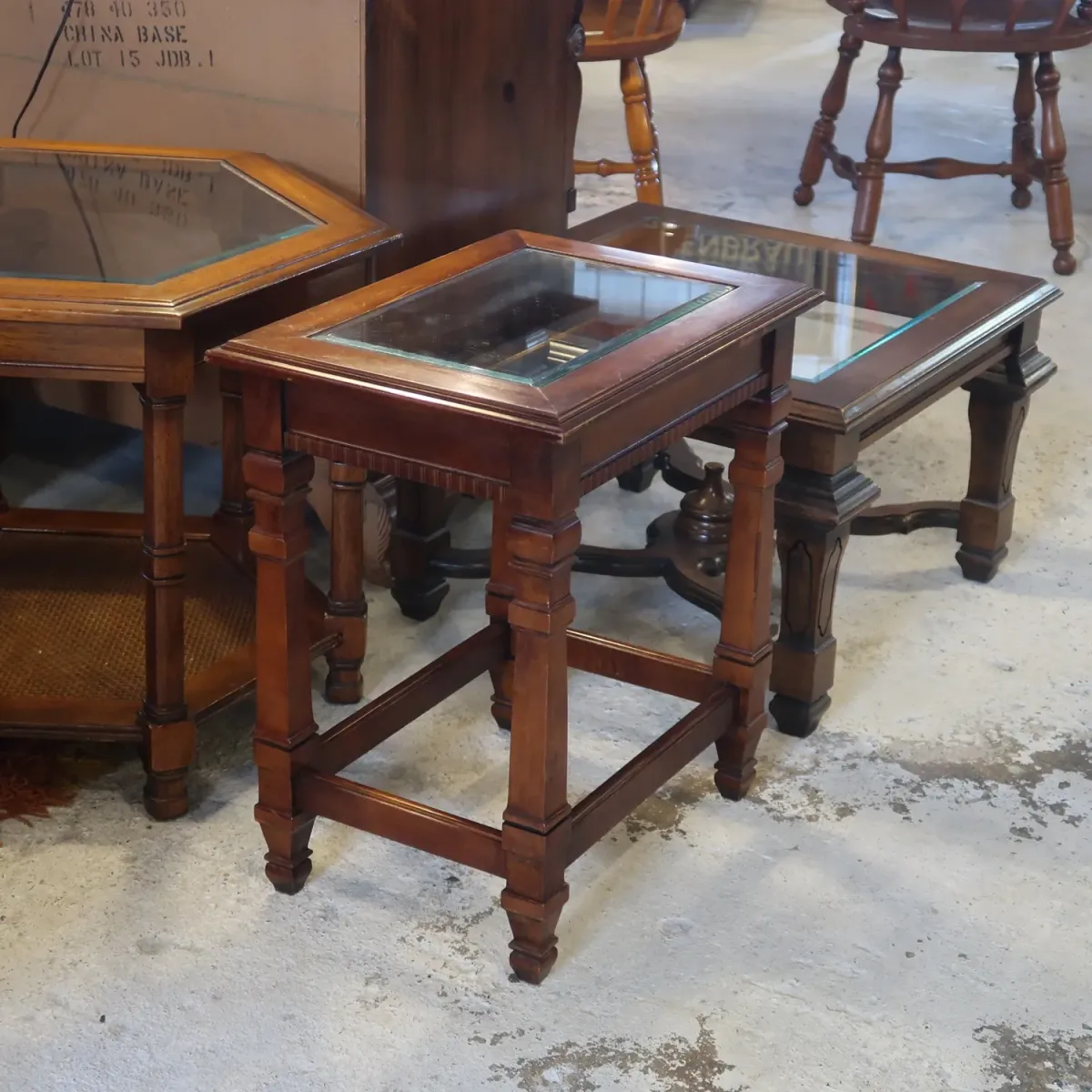 アンティーク ガラストップ サイドテーブル