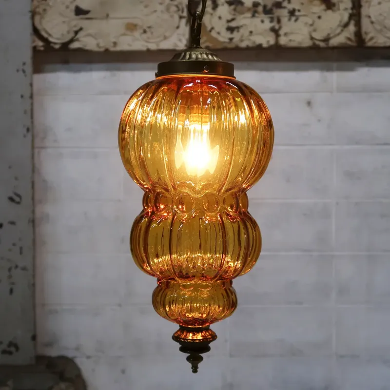 アンティーク アンバーガラス ペンダントランプ