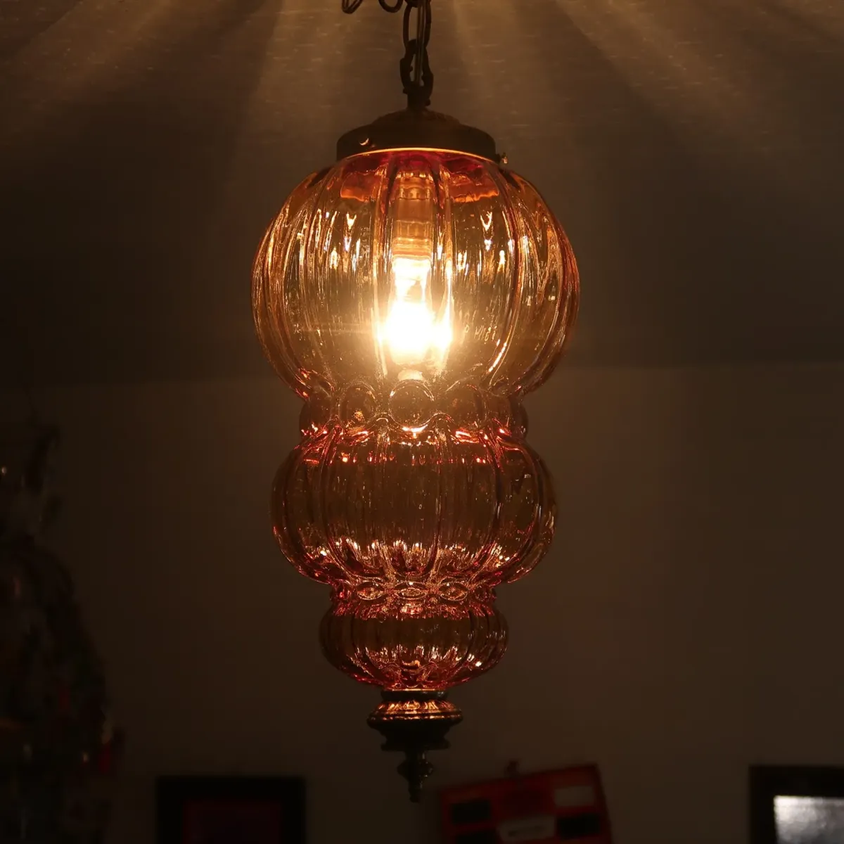 アンティーク アンバーガラス ペンダントランプ