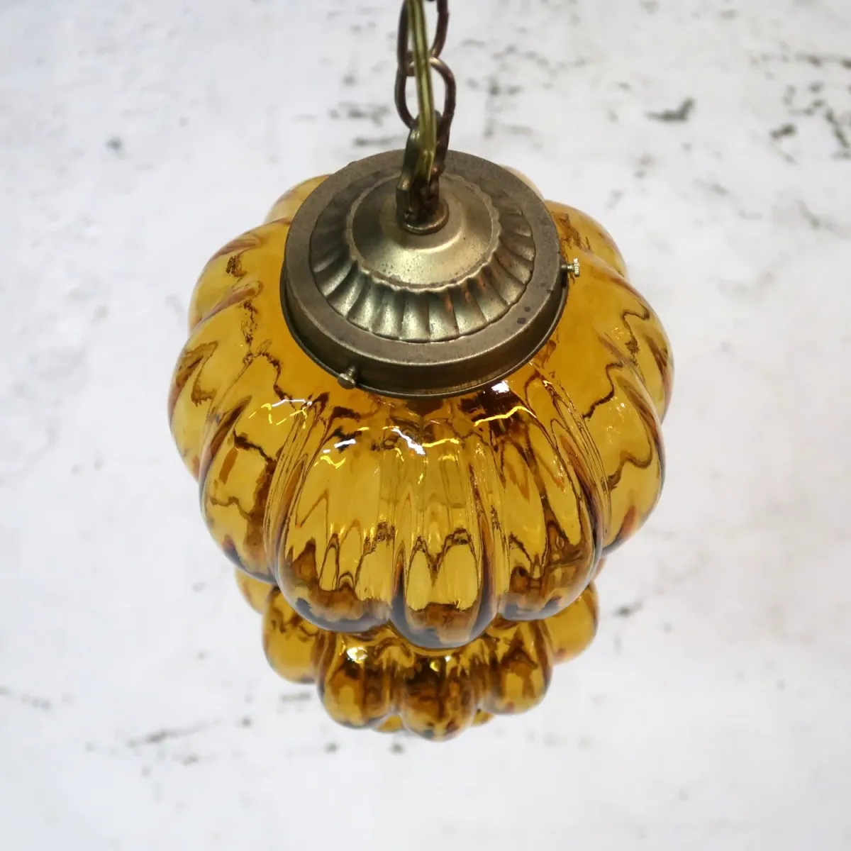 アンティーク アンバーガラス ペンダントランプ