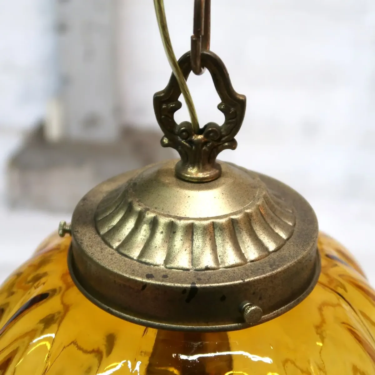 アンティーク アンバーガラス ペンダントランプ