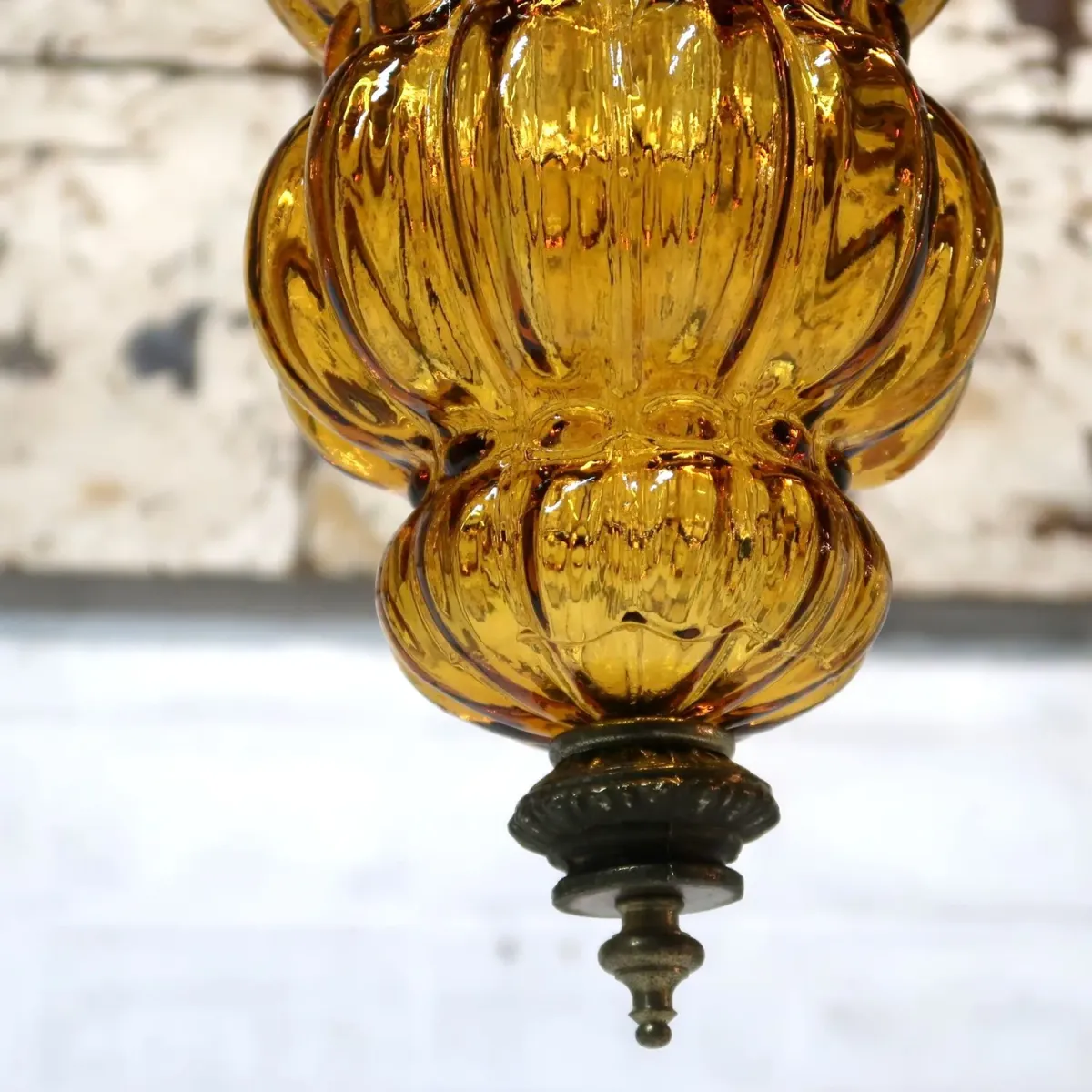 アンティーク アンバーガラス ペンダントランプ