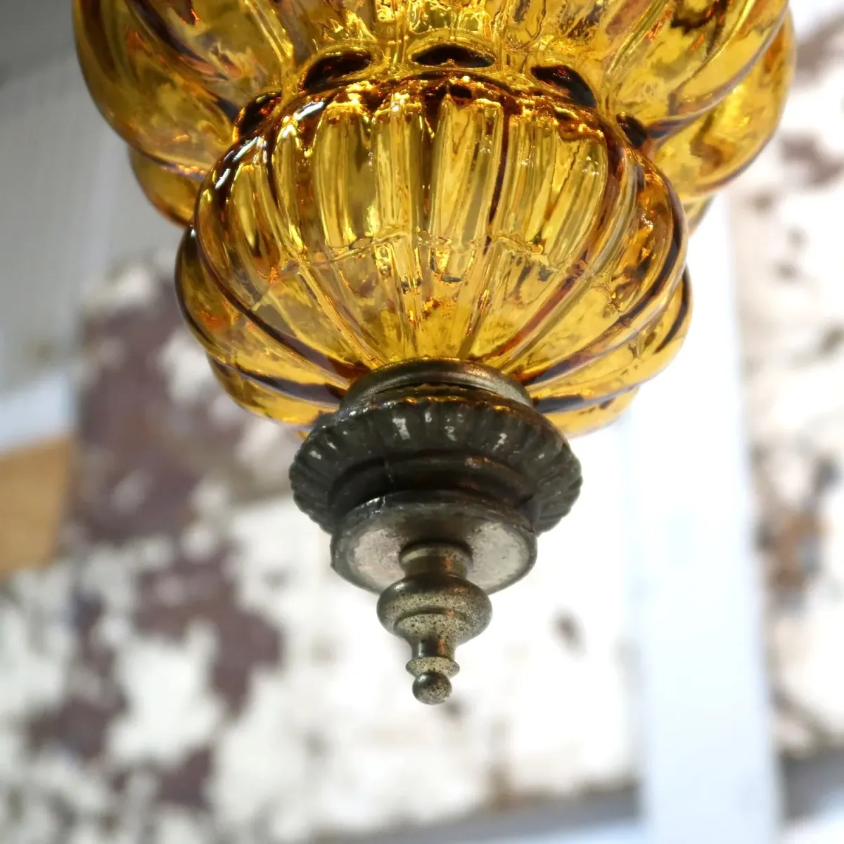 アンティーク アンバーガラス ペンダントランプ