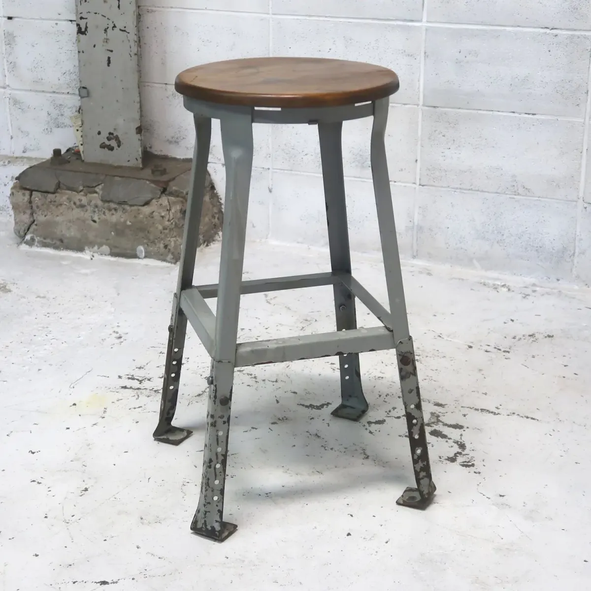 ビンテージ ウッド×メタル スツール