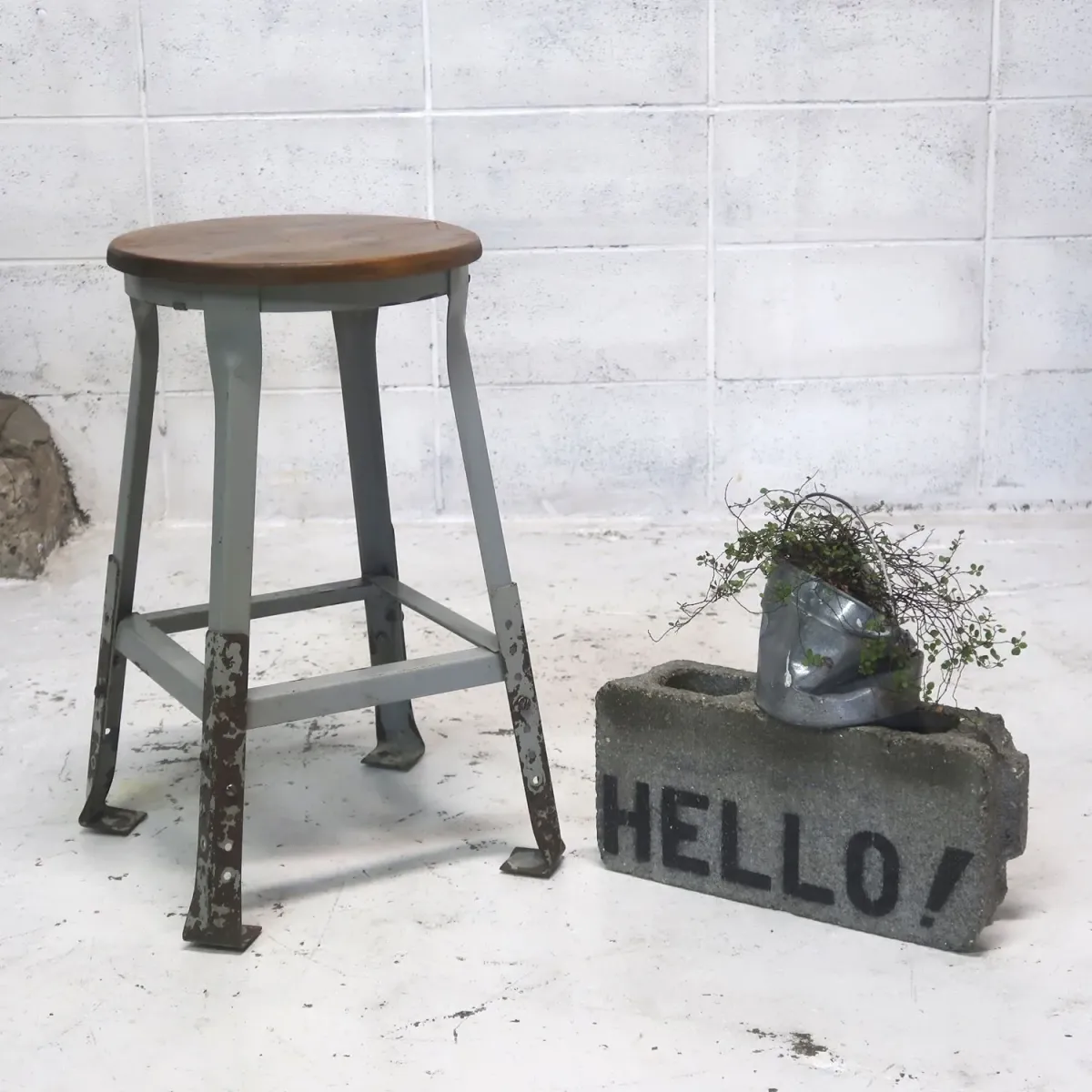 ビンテージ ウッド×メタル スツール