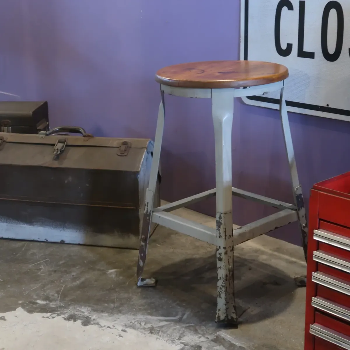 ビンテージ ウッド×メタル スツール