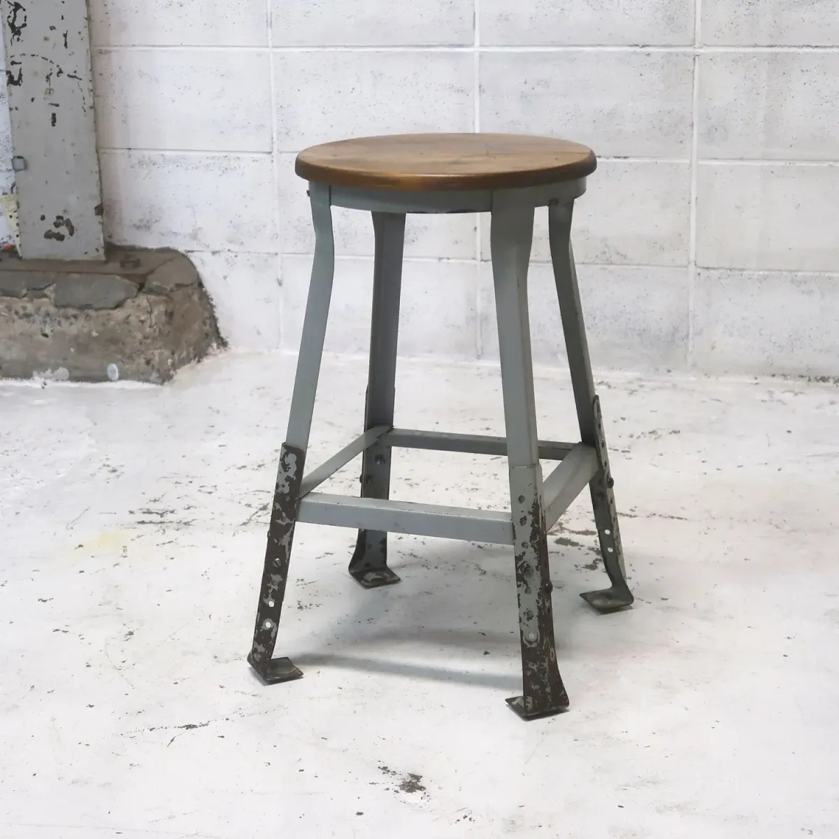 ビンテージ ウッド×メタル スツール