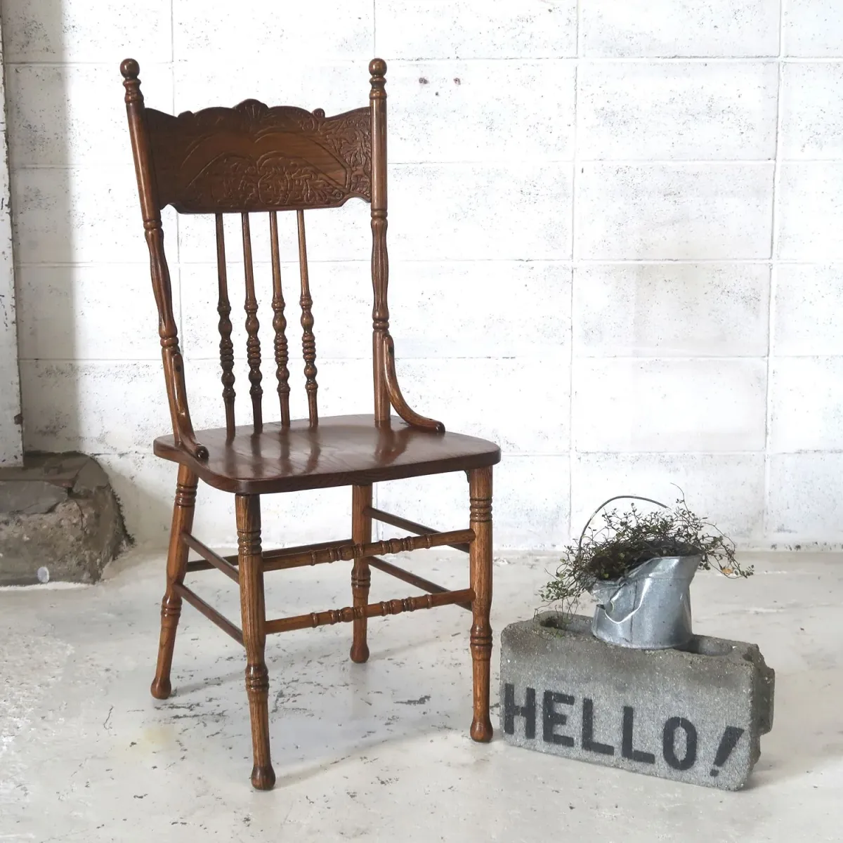 アンティーク ウッド ハイバックチェア