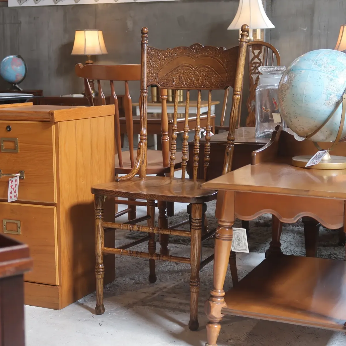 アンティーク ウッド ハイバックチェア