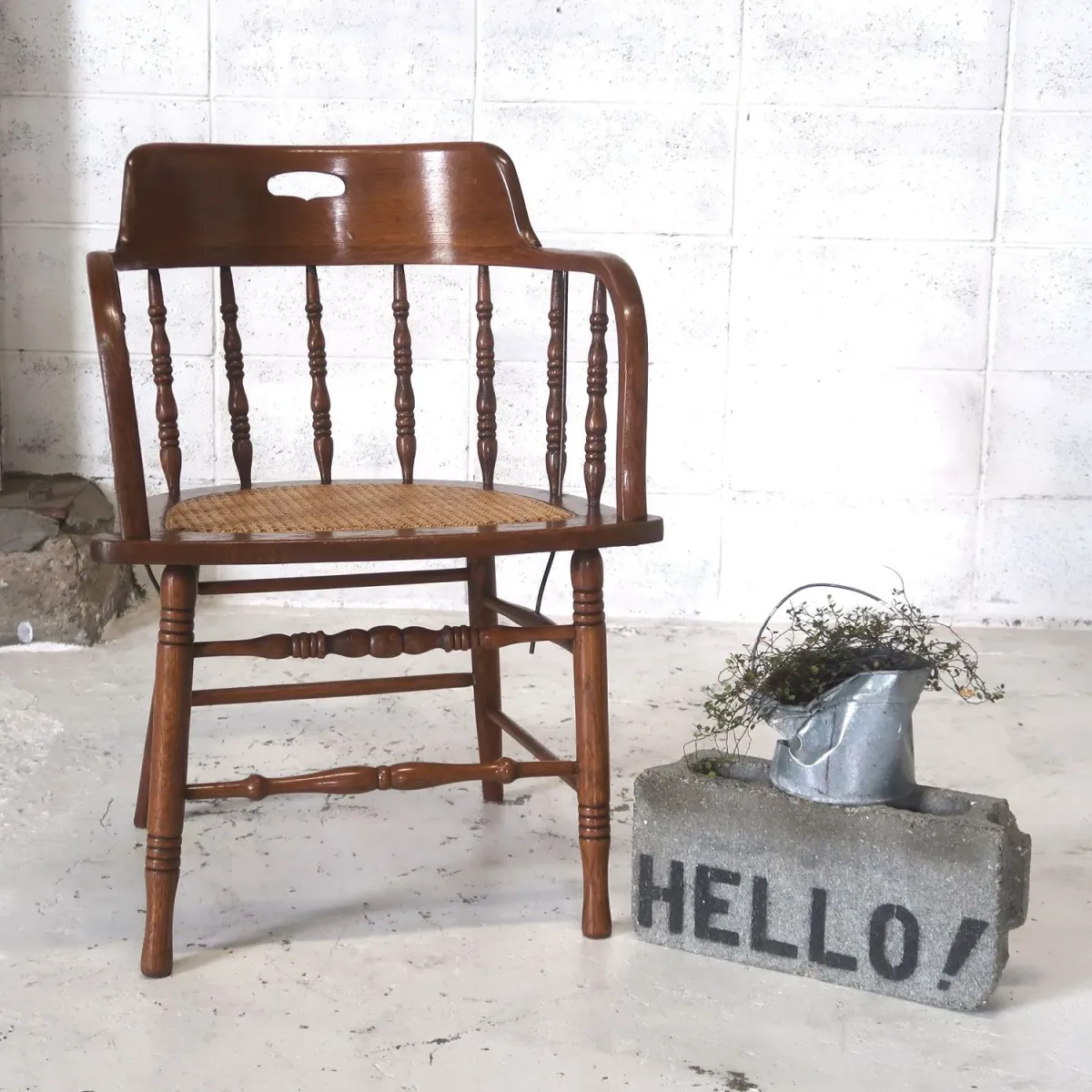 アンティーク ラタン×オークウッド アームチェア