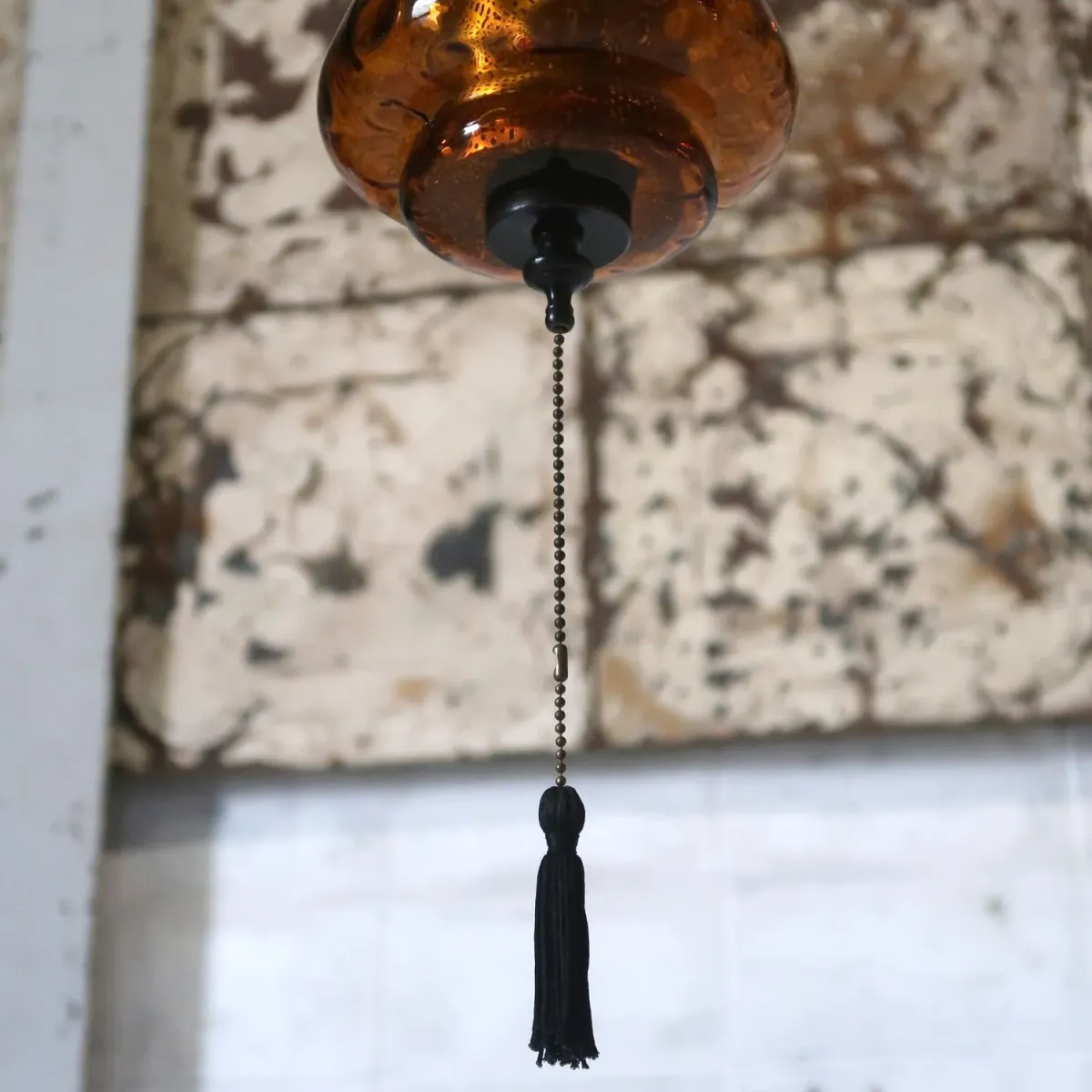 アンティーク アンバーガラス ペンダントランプ