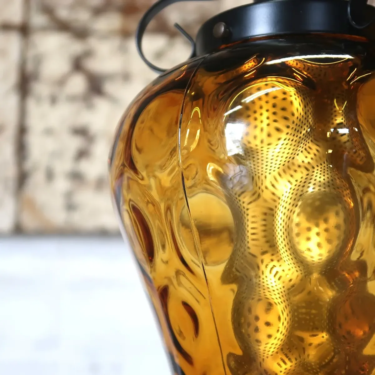 アンティーク アンバーガラス ペンダントランプ