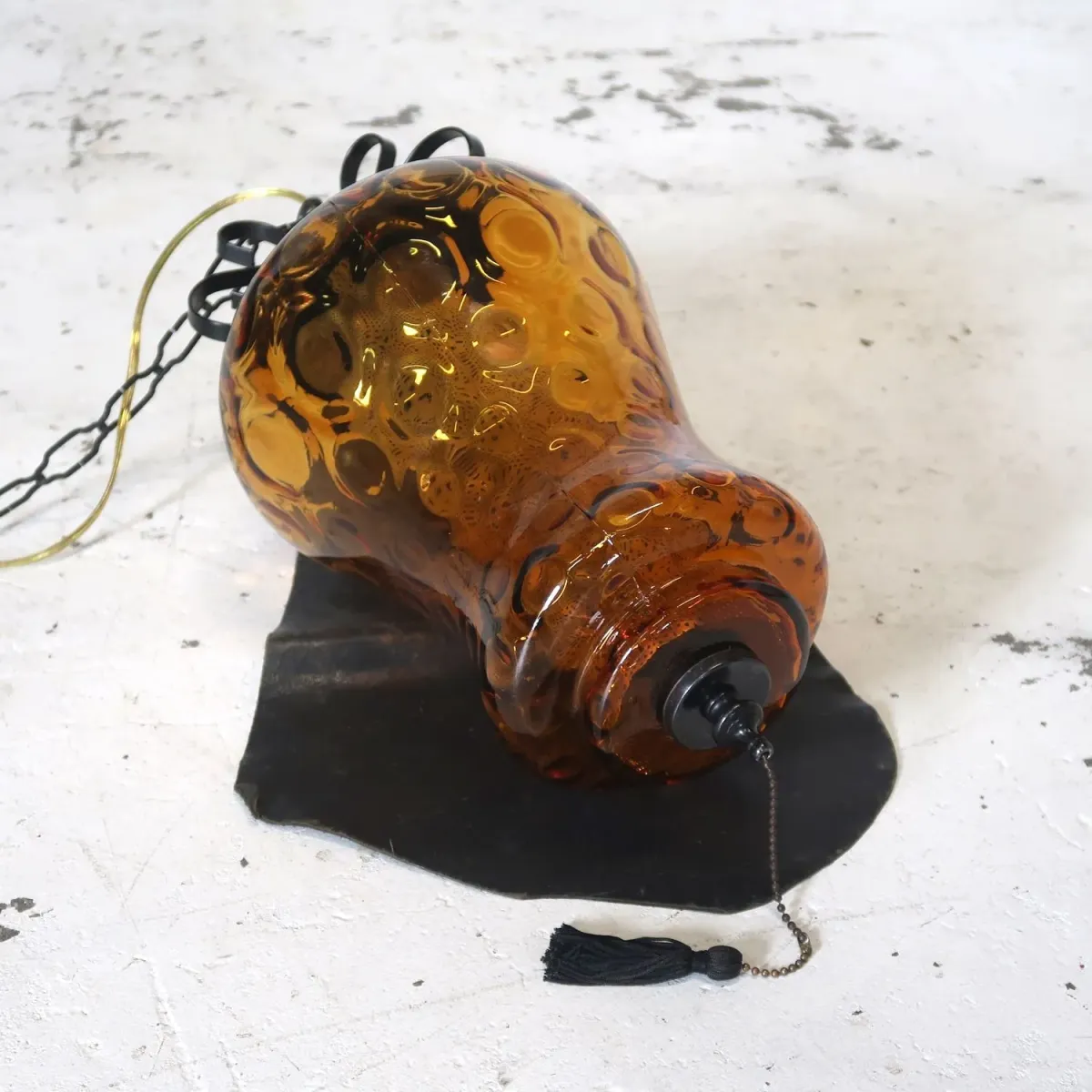 アンティーク アンバーガラス ペンダントランプ