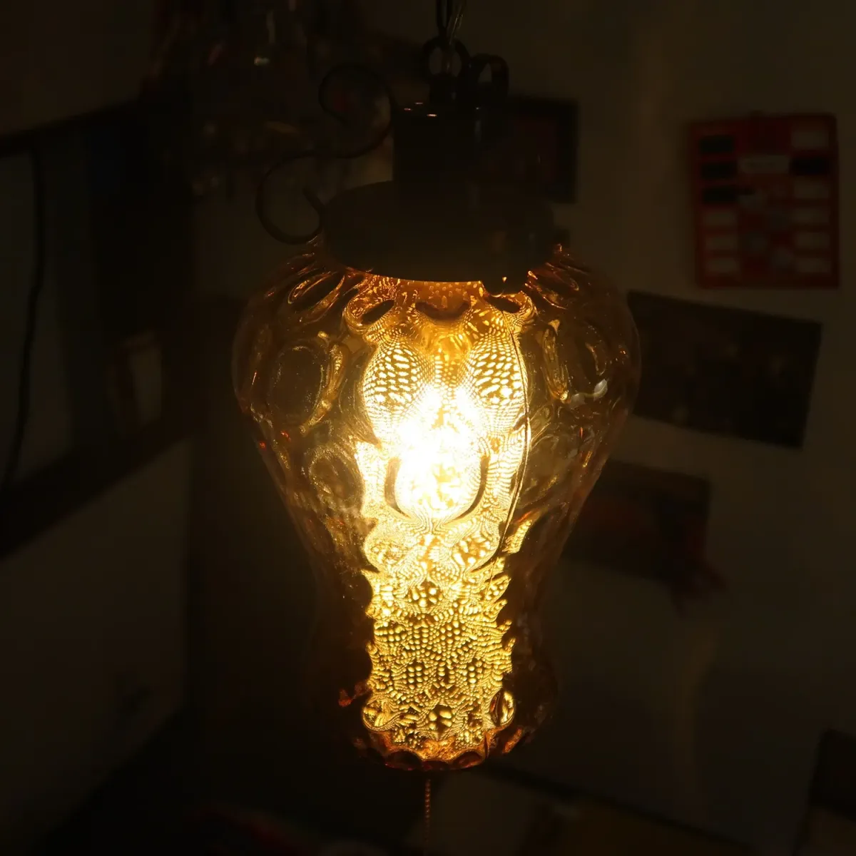 アンティーク アンバーガラス ペンダントランプ