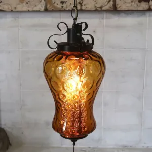 アンティーク アンバーガラス ペンダントランプ