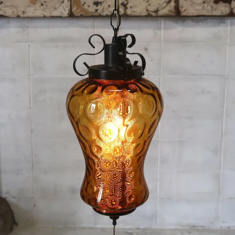 アンティーク アンバーガラス ペンダントランプ
