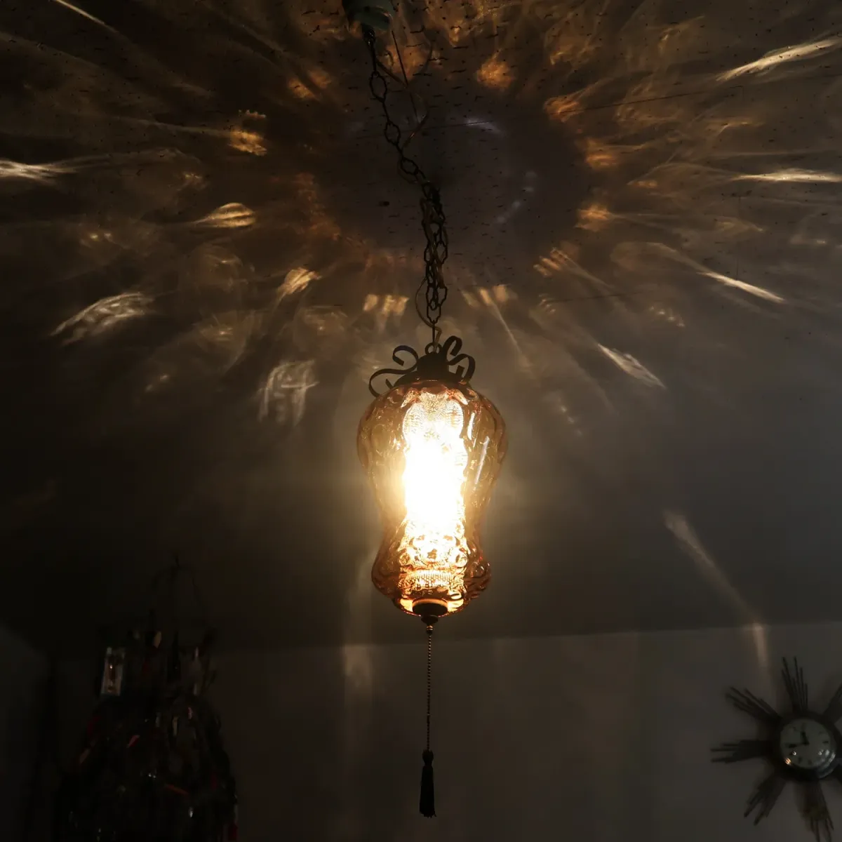 アンティーク アンバーガラス ペンダントランプ