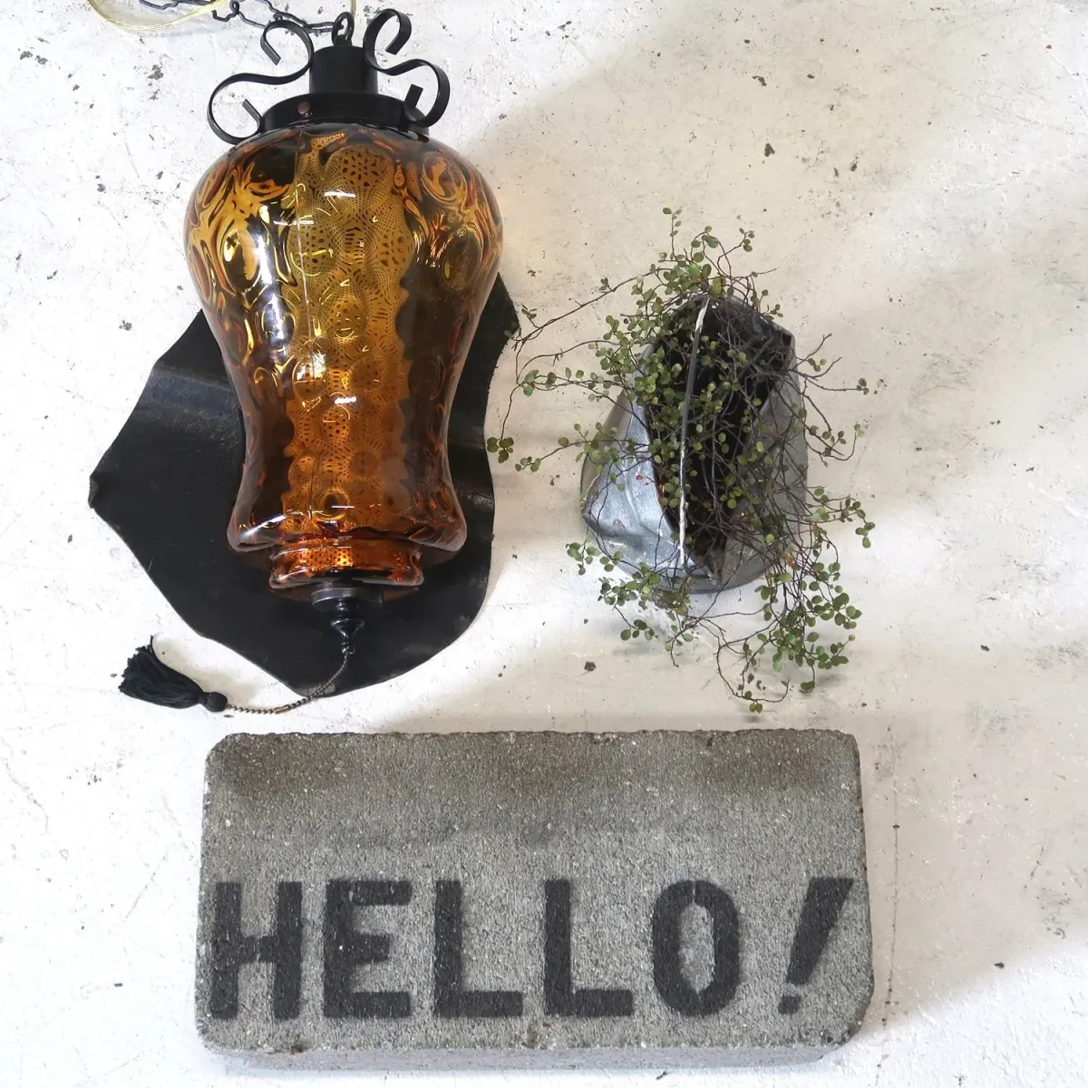 アンティーク アンバーガラス ペンダントランプ