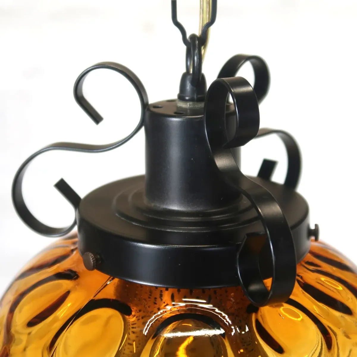 アンティーク アンバーガラス ペンダントランプ