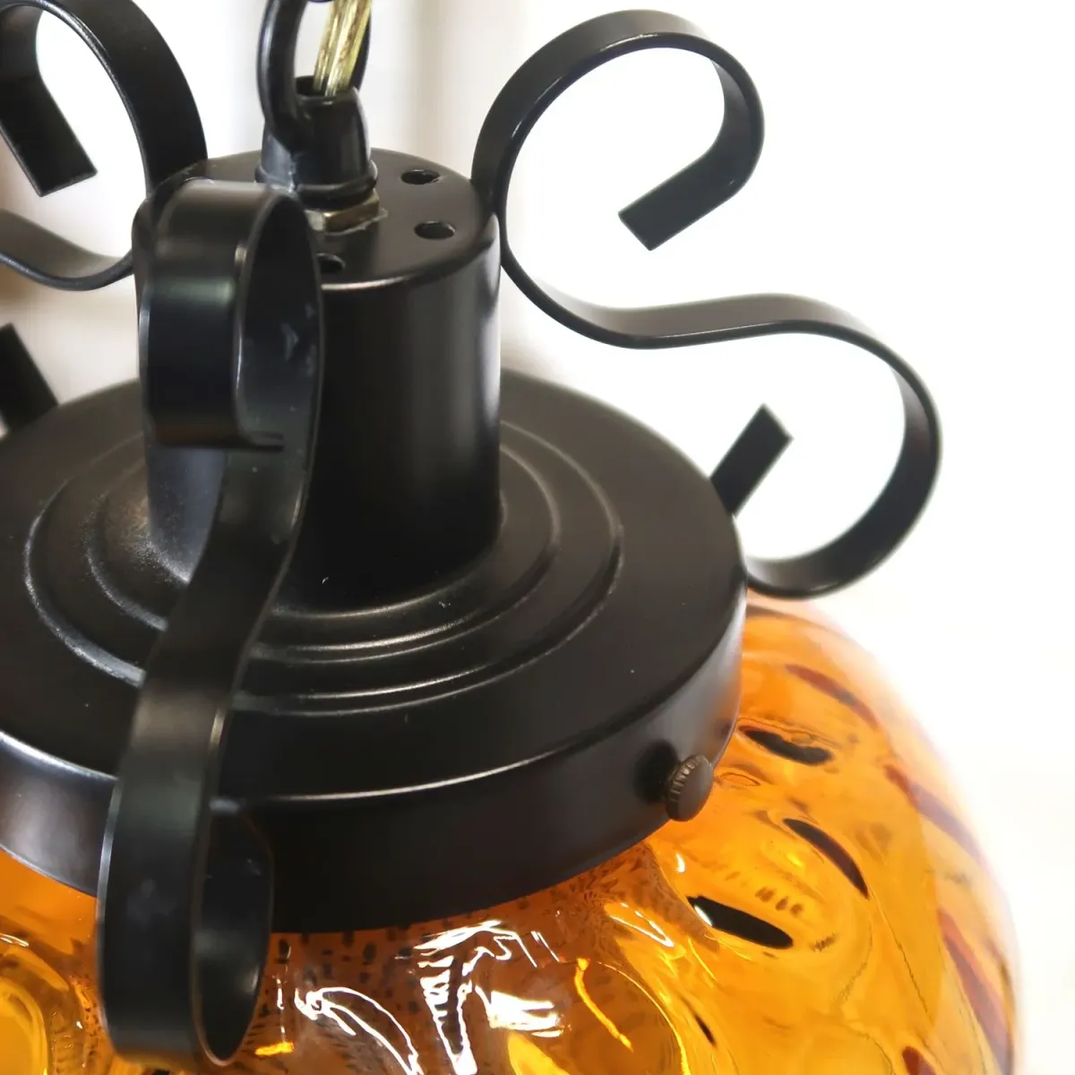 アンティーク アンバーガラス ペンダントランプ