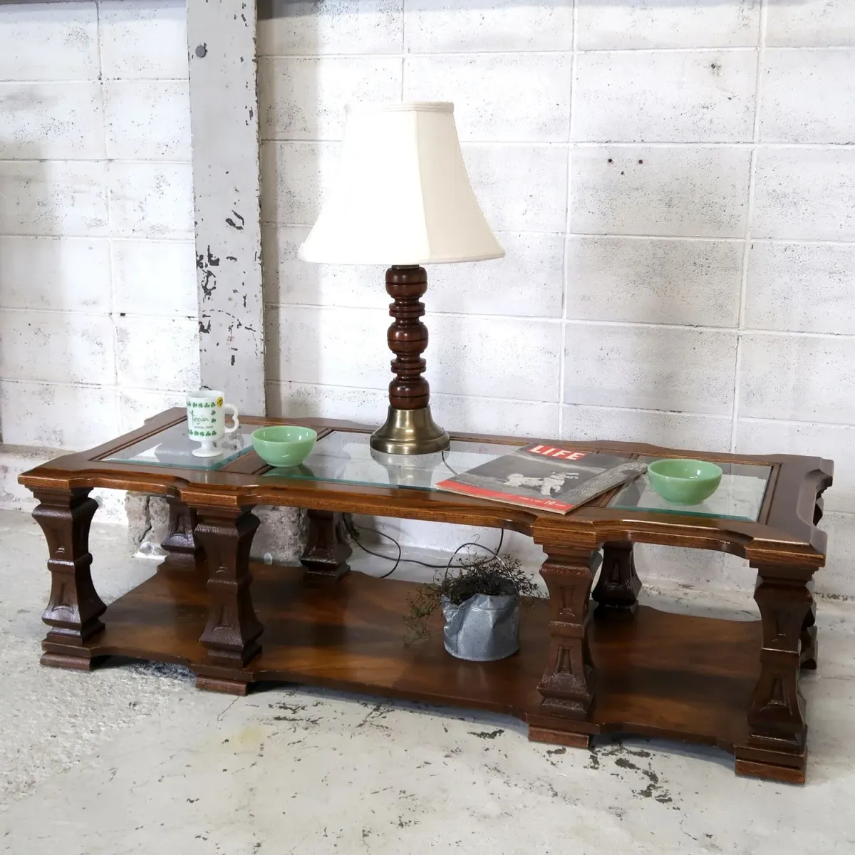 MERSMAN アンティーク コーヒーテーブル ガラストップ