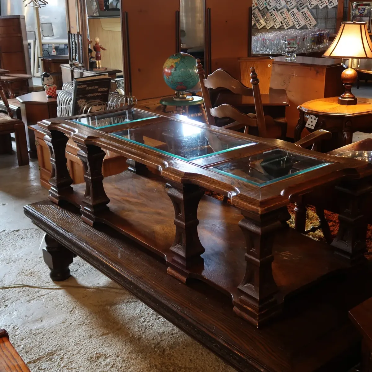 MERSMAN アンティーク コーヒーテーブル ガラストップ