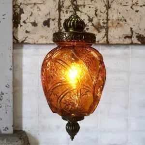 アンティーク アンバーガラス ペンダントランプ