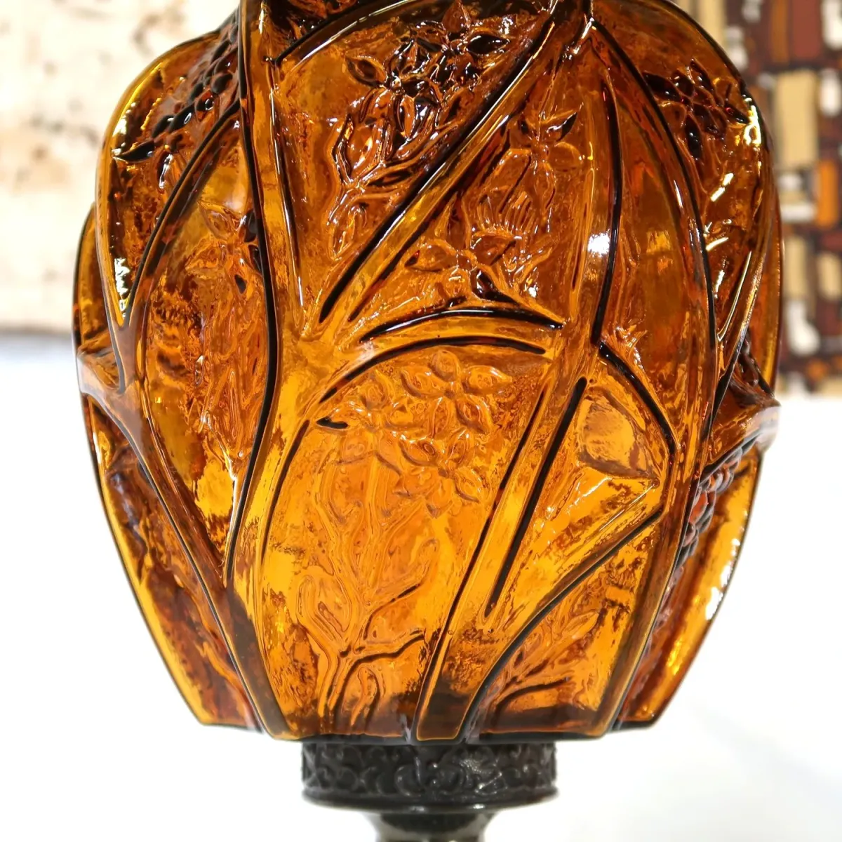 アンティーク アンバーガラス ペンダントランプ