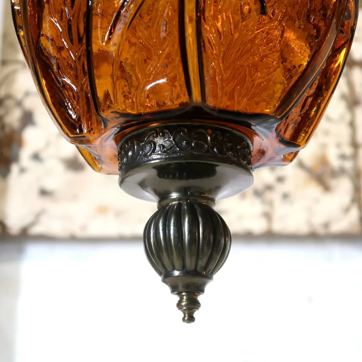 アンティーク アンバーガラス ペンダントランプ